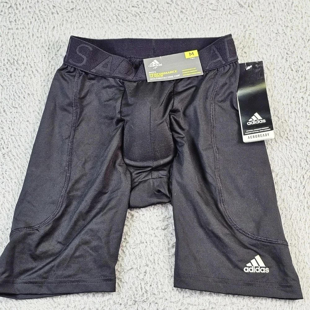 Adidas Compression Shorts Boys Medium Black Slider Protective Cup Baseball